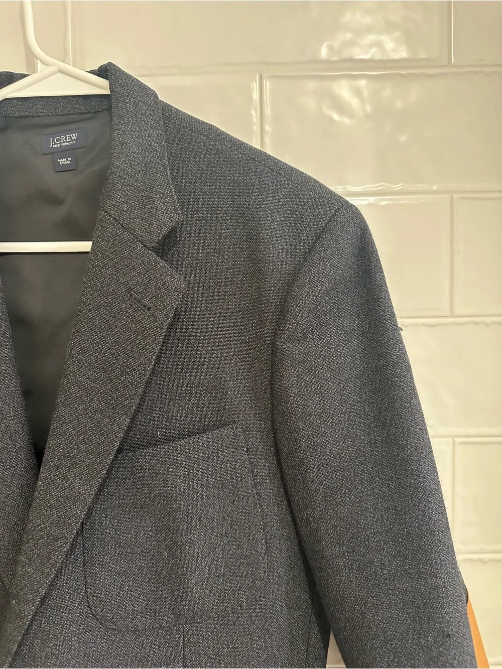 J Crew Abraham Moon Mens 38R Blue Wool Blazer Sport Coat Elbow Patches British